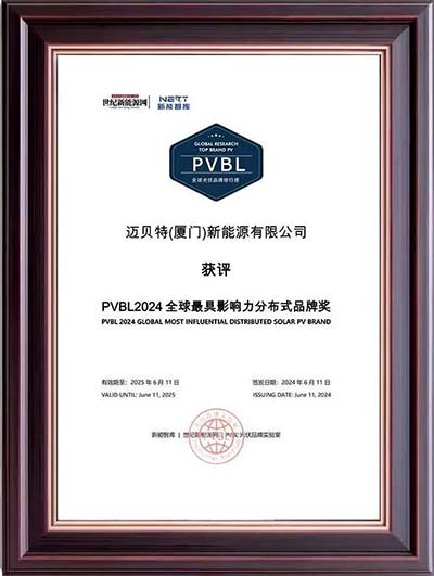 迈贝特PVBL2024全球最具影响力分布式品牌奖奖牌